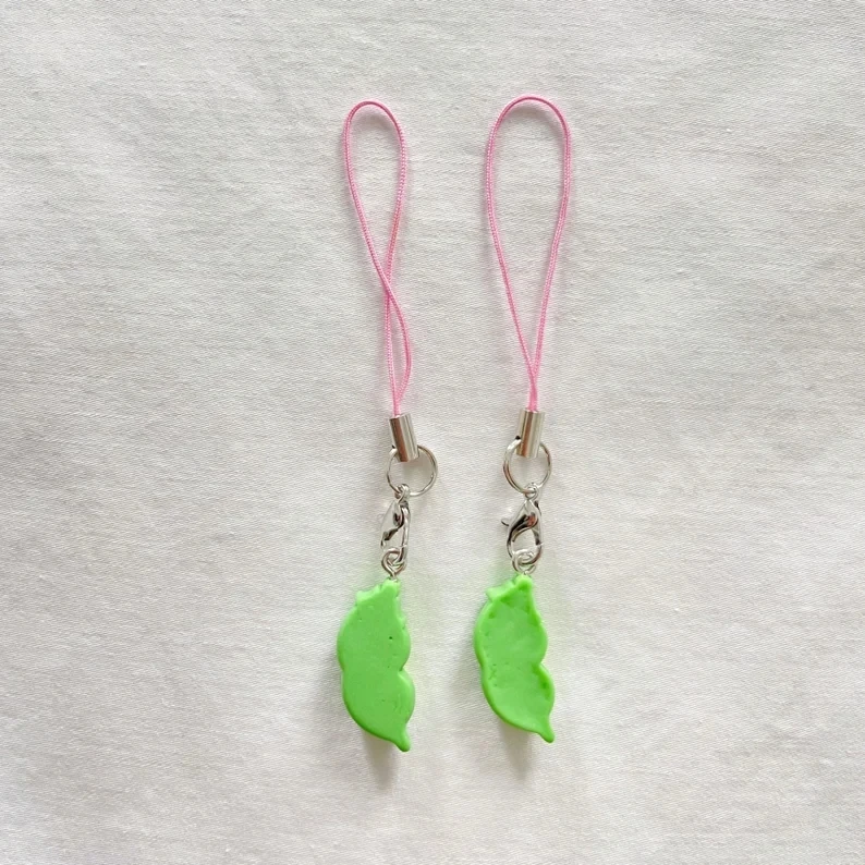 Cute Two Peas in a Pod Charm, Pastel Pink and Green Phone Charm, Keychain ，Mobile phone pendant, game charm