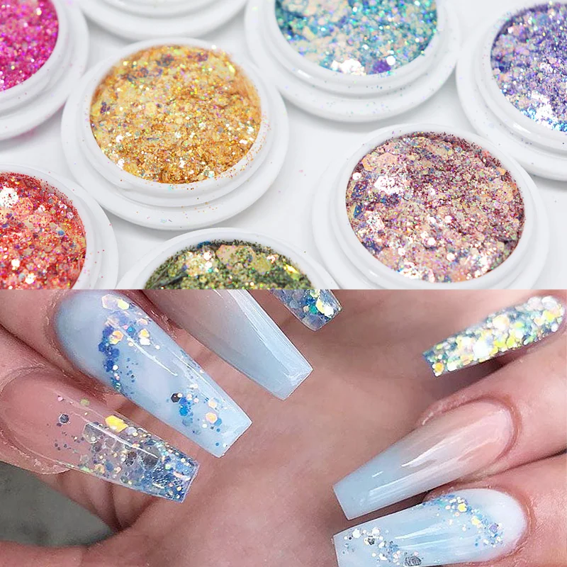 Fitup Nail Sequins Colorful Nail Art Glitter Confetti Holographic Shining Nail Flakes for Nail Art Decoration, Size: As The Picture Shows