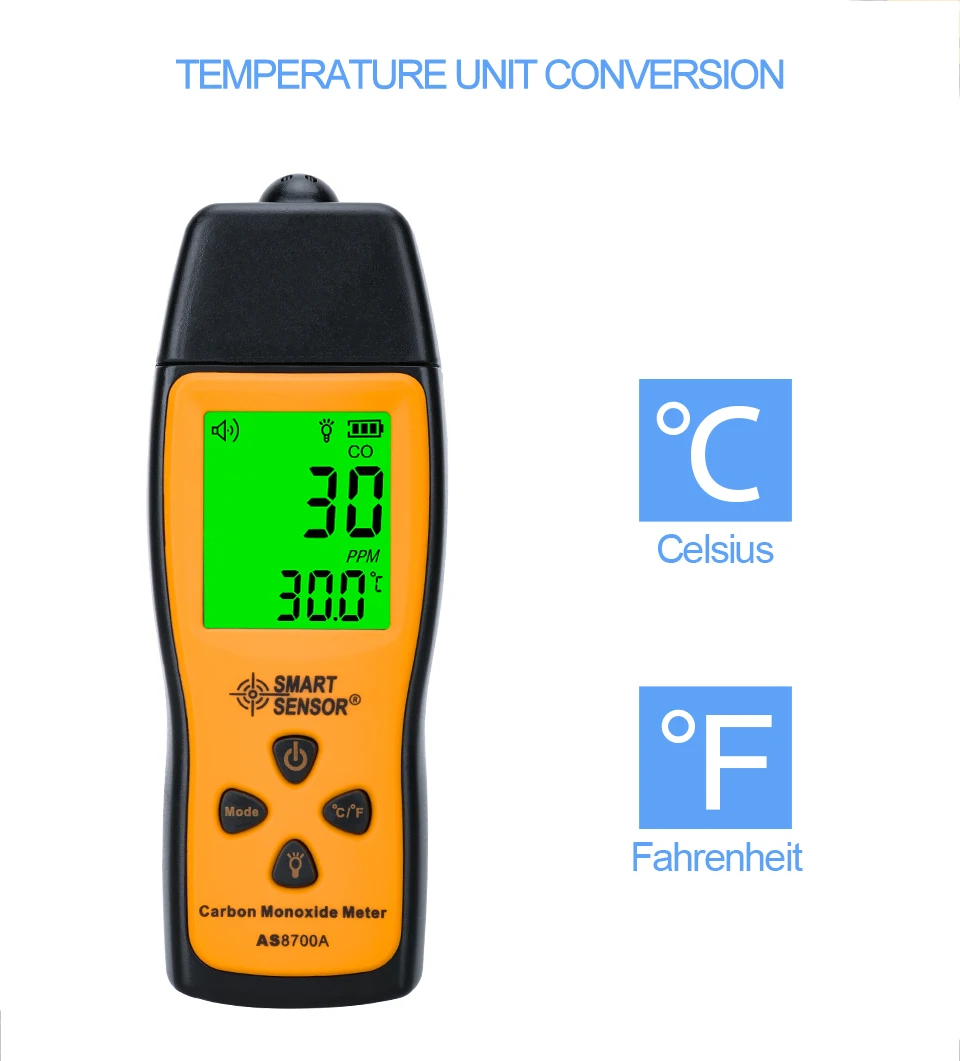 AS8700A Handheld Carbon Monoxide Detector 1000ppm CO Meter LCD Sound and Light A