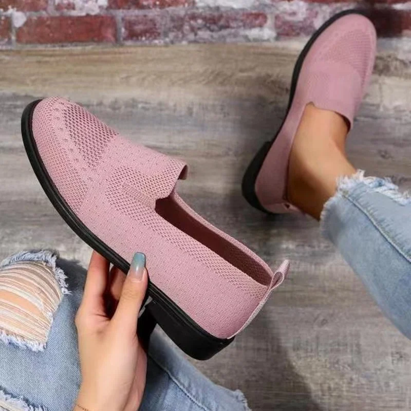 

Breathable Knitted Loafers Women shoes Autumn Slip on Soft Sole Flat Heels Shoes Woman Plus Size 43 Light Non-slip Casual Shoes