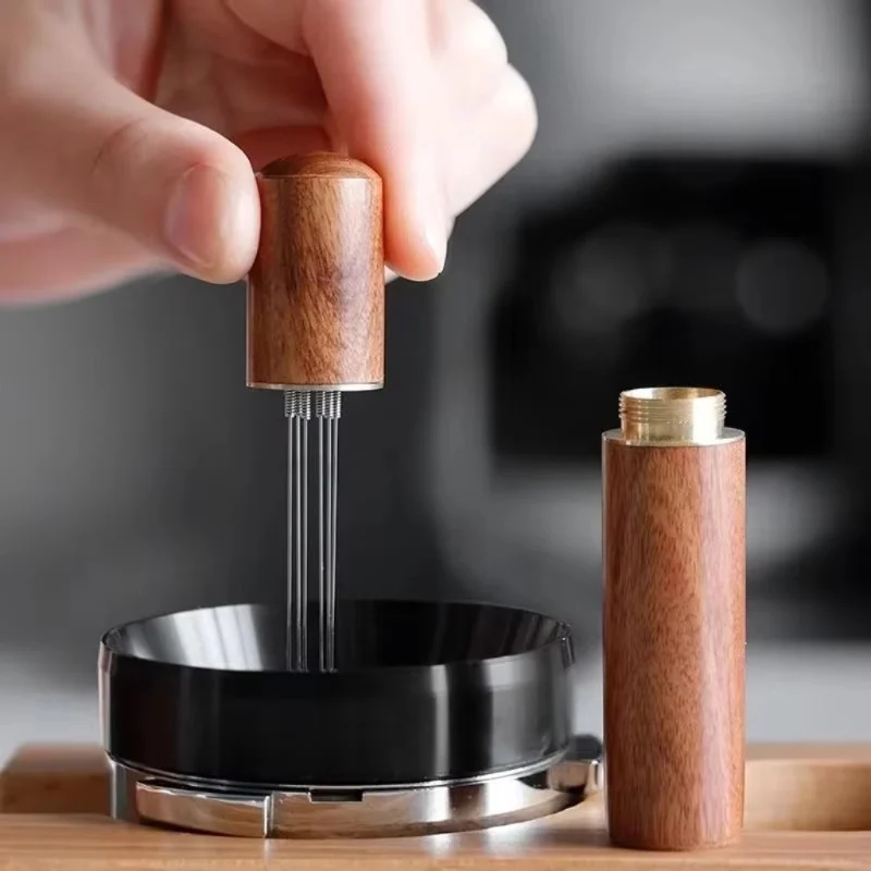 Coffee WDT tool with wood handle and stainless steel needles
