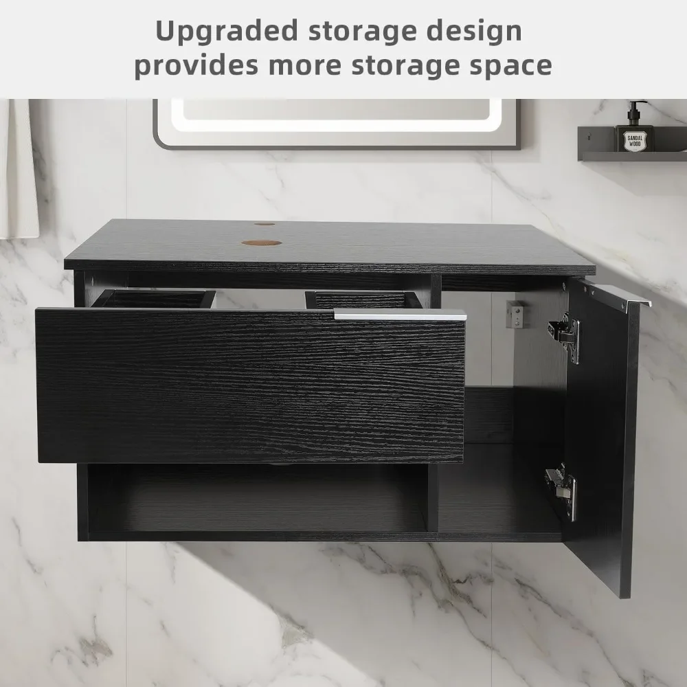 Bathroom Vanity, Modern Wall Mounted Bathroom Vanity with -Door and -Drawer, Modern Floating Bathroom Cabinet 3