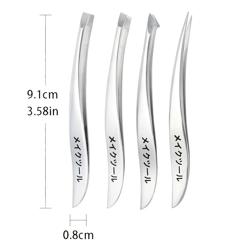 4pcs Precision Tweezers Japanese Banana Stainless Steel Set Unscented For Eyebrow Eyelash Barbs Removal