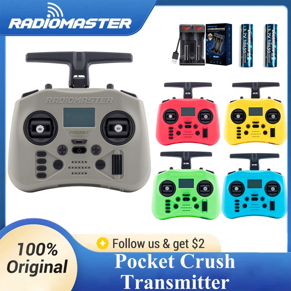 Radiomaster Pocket Crush 2.4GHz ELRS M2 Hall Gimbal FCC Transmitter Remote Control Portable Foldable Antenna remote controller radio controller