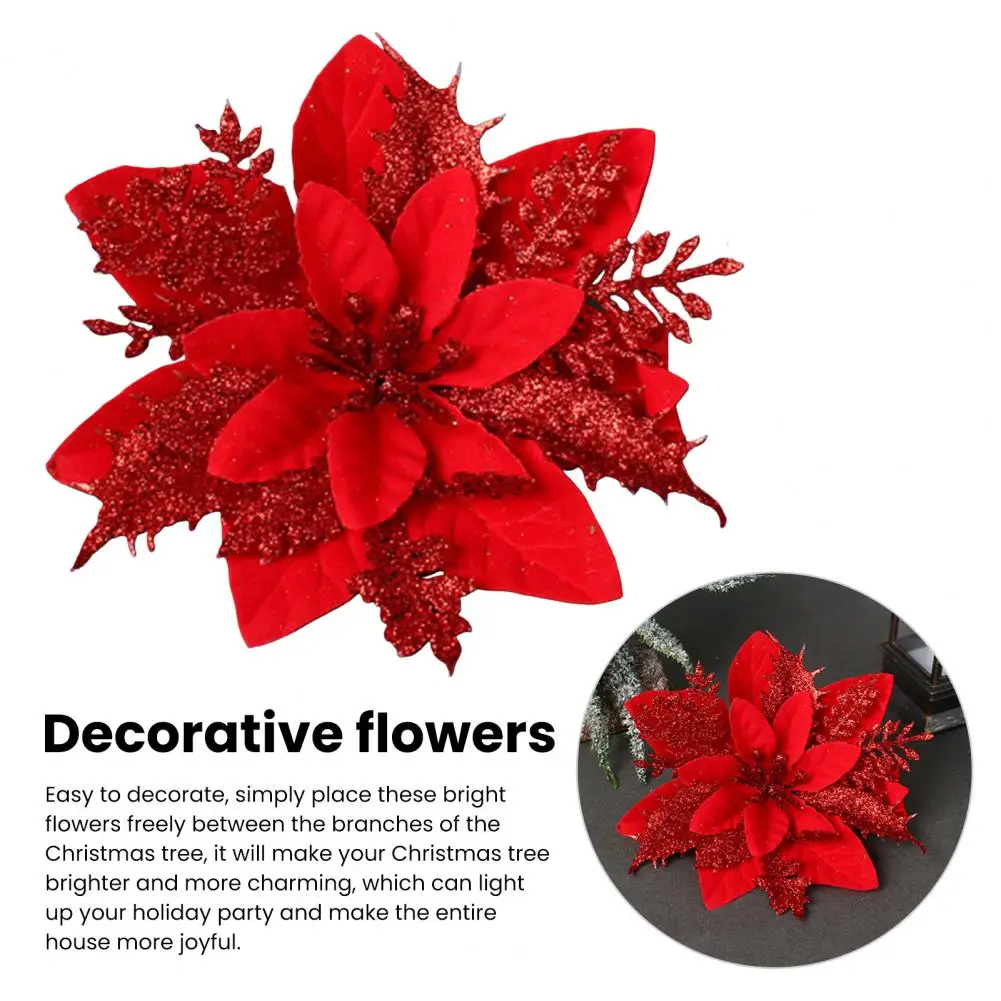 

Festive Christmas Flower Decor Glitter Christmas Flower Sparkling Christmas Artificial Flower Decorations Glitter for Xmas