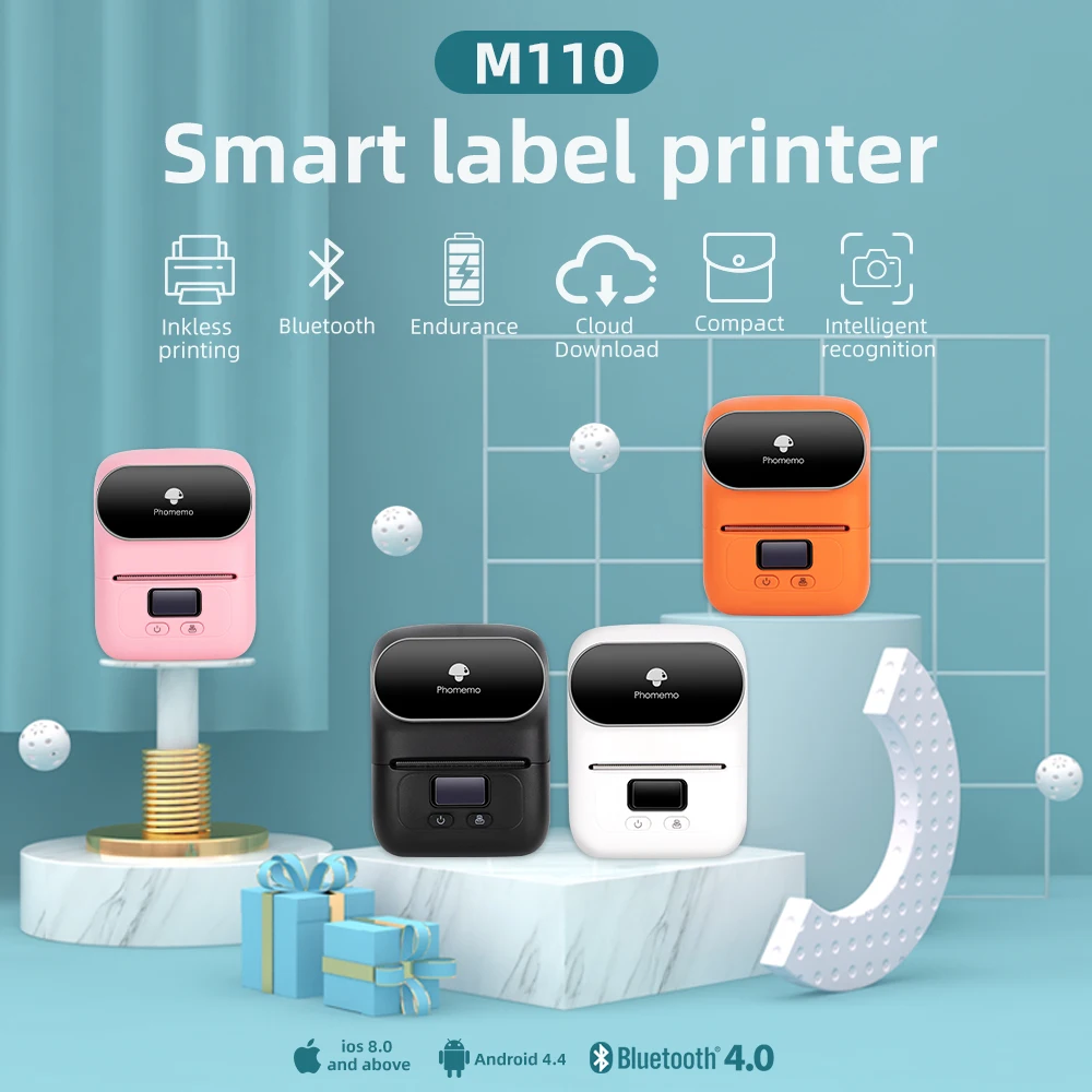 Phomemo M110 Label Makers, Mini Thermal Pocket Inkless Sticker Barcode  Bluetooth Printer for Small Business, Address, Mailing, Price Tag, File  Folder