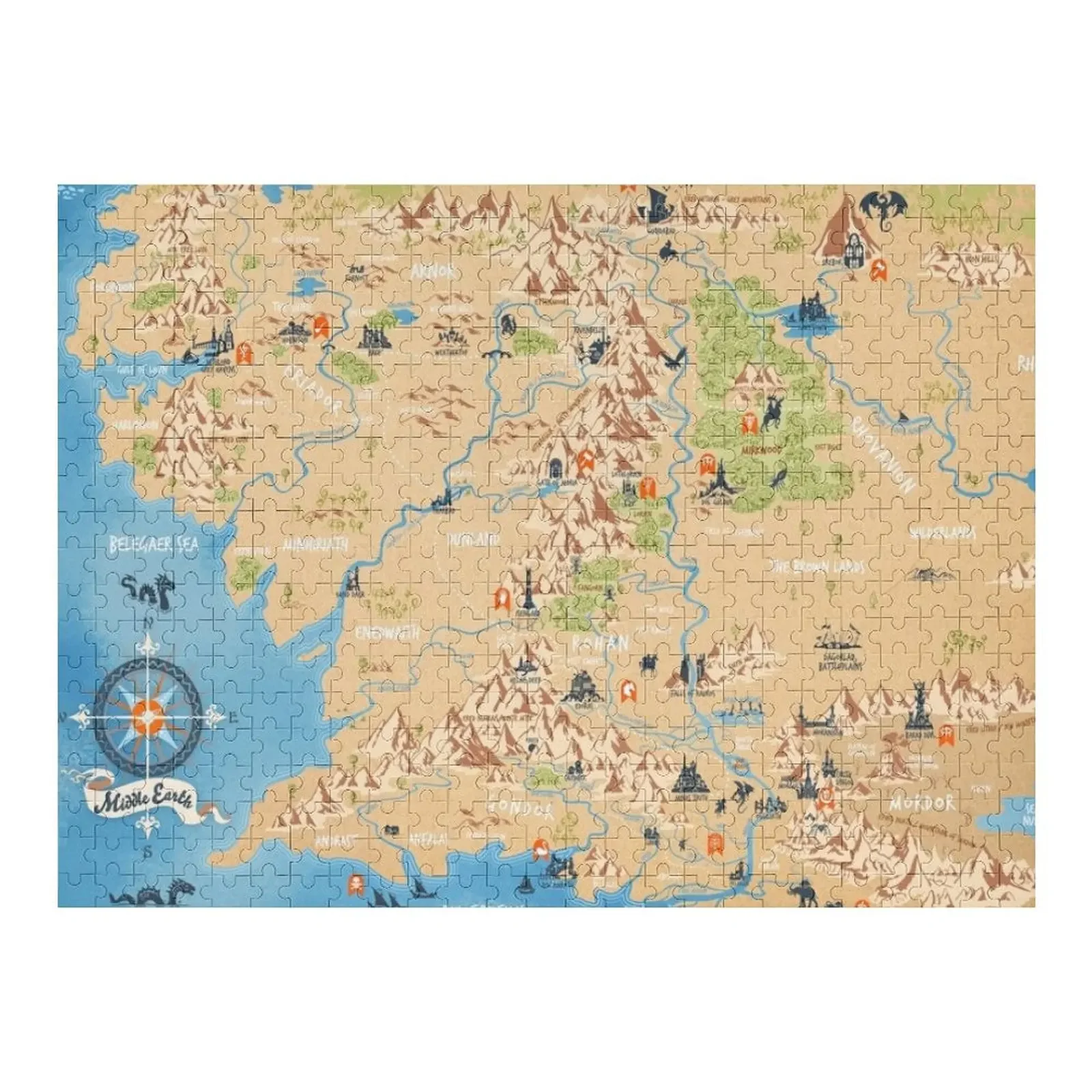 

J.R.R. Tolkien - Middle Earth map, simple icon illustrations Jigsaw Puzzle Customized Picture Iq Puzzle