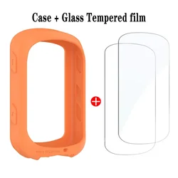 Silicone Case with Tempered Glass Screen Protector - 2 Pack - Garmin Edge 540 (Orange)