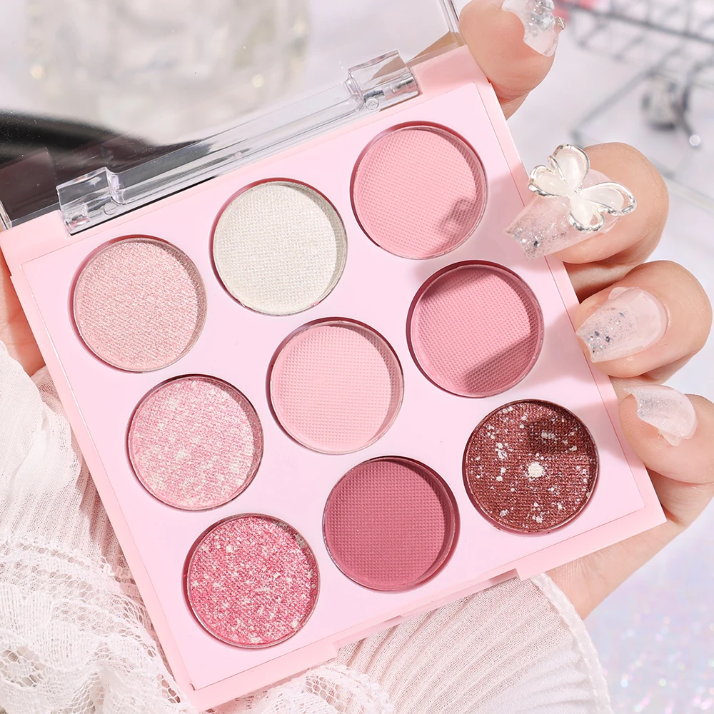 Nine Color Glitter Matte Eyeshadow Palette Long Lasting Glitter Nude Pink Earth Color Pigment Eyeshadow Makeup Palette Cosmetics