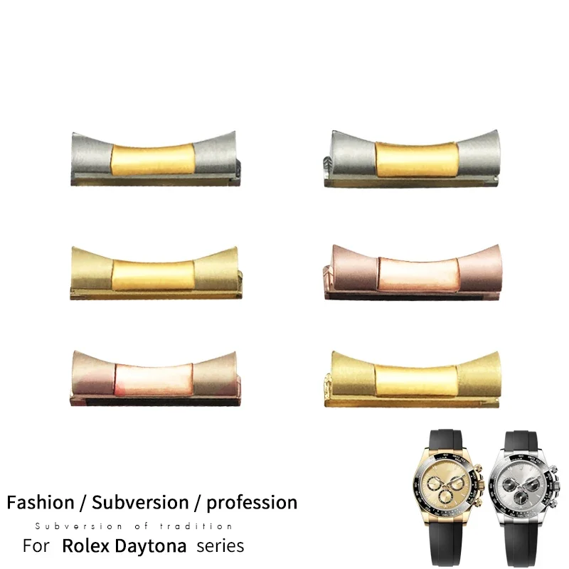 

Curved End Link for Rolex Daytona Submariner GMT Rubber Leather Silver Gold Black Rose Gold Solid Watchband Part Accessories