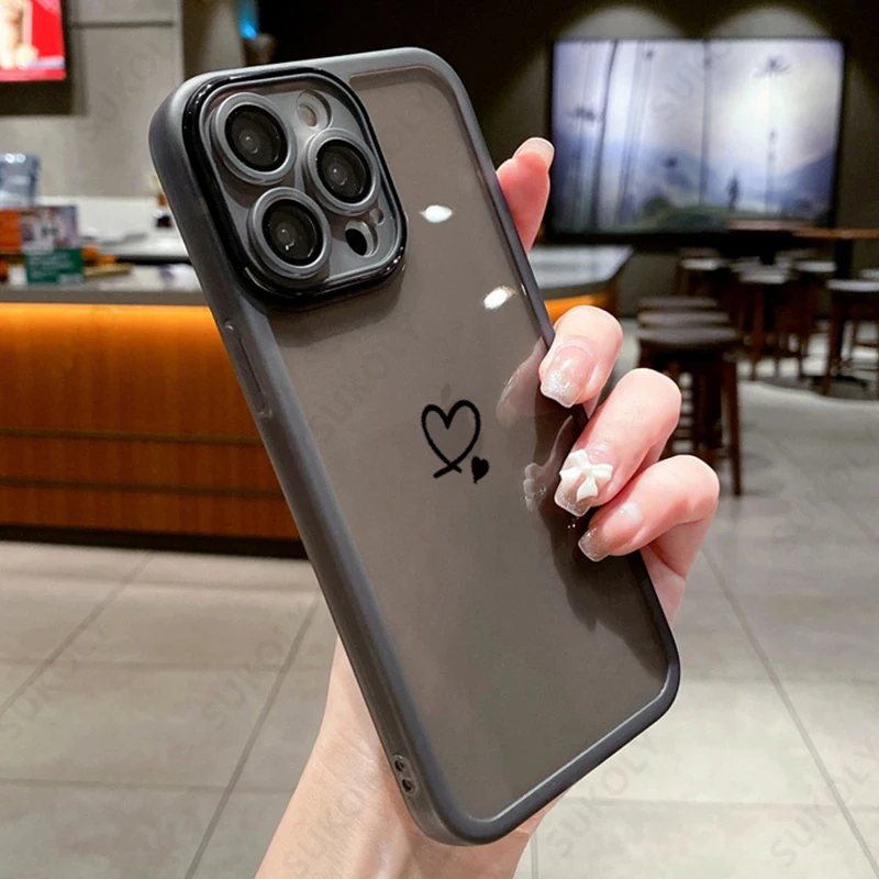 thumbnail image 1 of Transparent Cute Love Heart New Year Gift Silicone Phone Case For iPhone 15 Pro Max 14 Pro 13 12 14 Pro Max 11 Soft Back Cover, 1 of 5