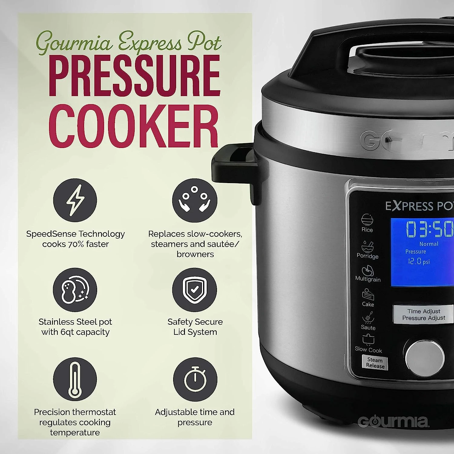 

Digital Multi-Functional Pressure Cooker - Automatic Pressure Release - Adjustable Pressure Control - 13 Cook Modes - Removable