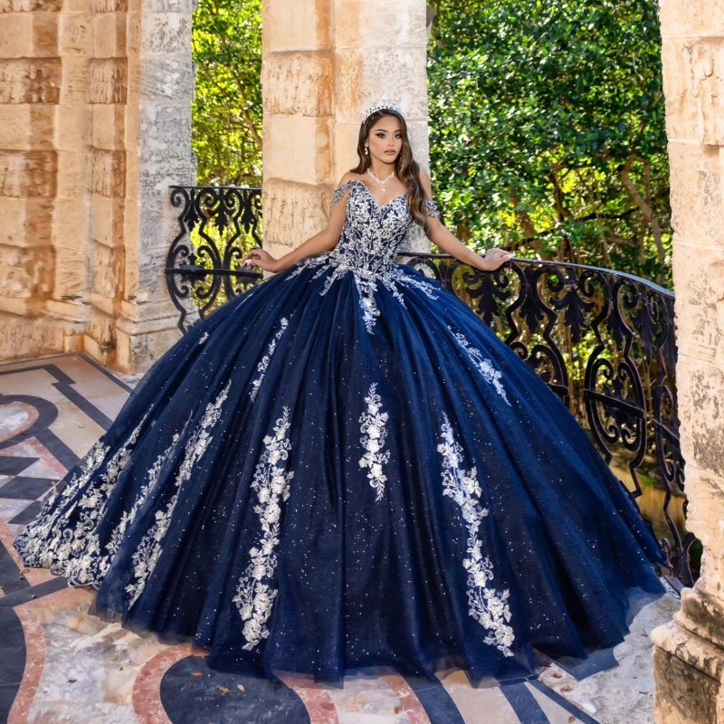 navy blue with silver quince dress Navy Blue And Silver Quinceanera Dresses Navy Blue Princess Quinceanera  Dress Off Shoulder Ball Gown With