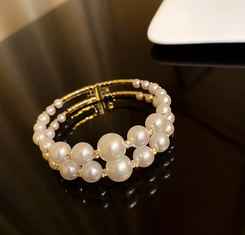 2022 new trend Alloy Pearl Rhinestone double layer hand String Bracelets for women Fashion Jewelry