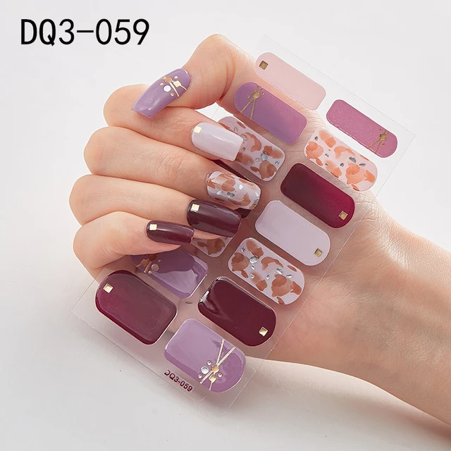 Korean Fashion Colorful 3D Glitter Sequins Nail Art Stickers Manicure DIY Nail Strips Wraps Solid Color DQ3-059