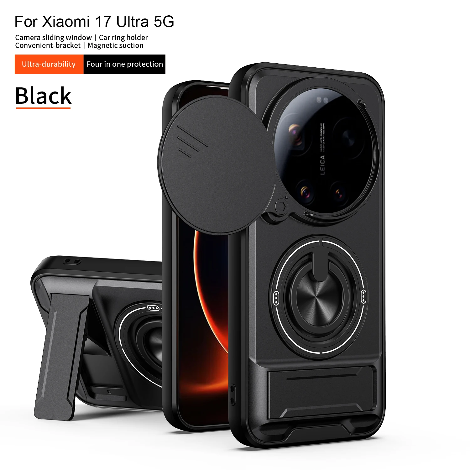 Magnetic Stand Shockproof Armor Phone Case with Slide Camera Protector and Kickstand