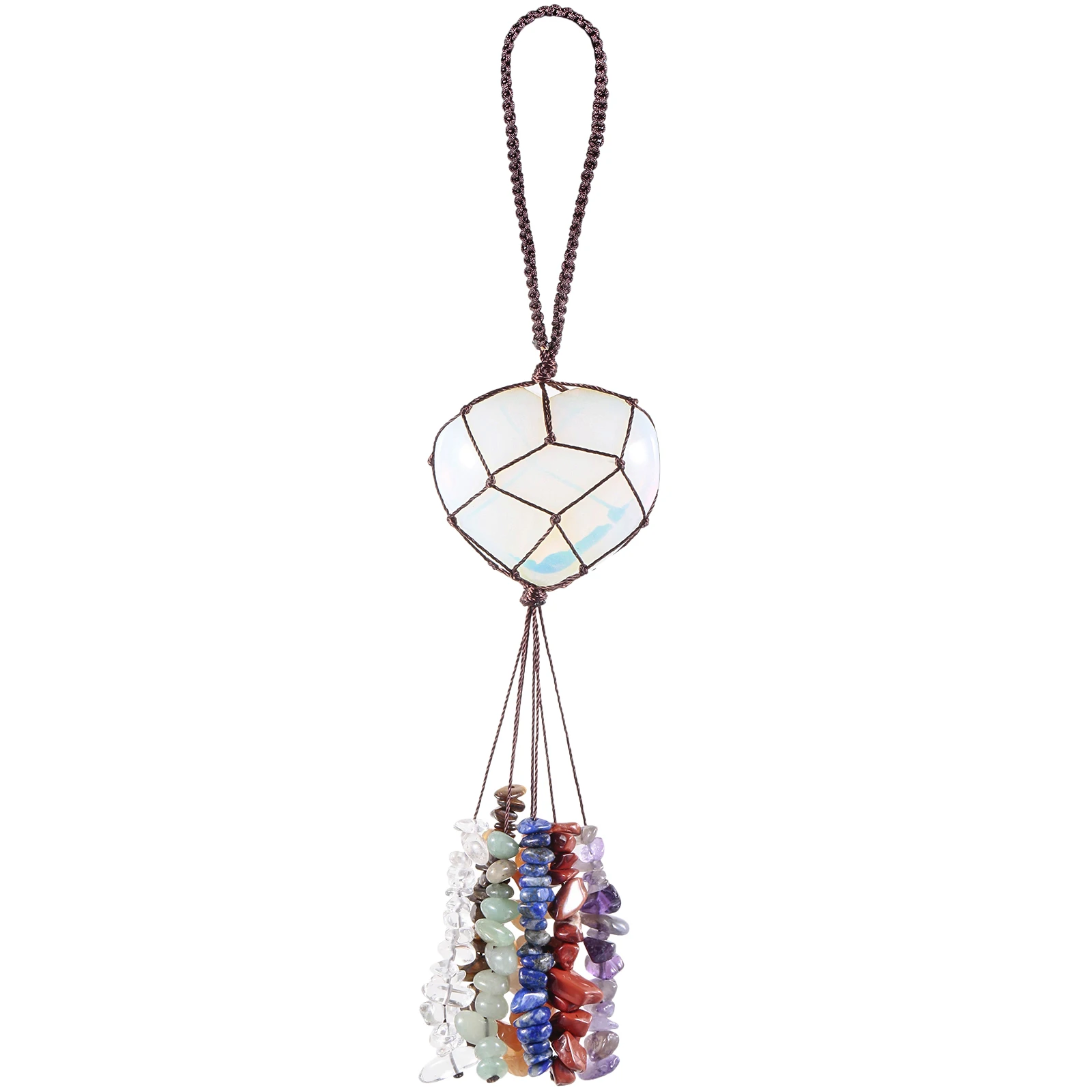 Love Heart Shape Hanging Ornaments 7 Chakra Healing Stones Tumbled Gemstones Crystal Tassels For Car & Home Decoration