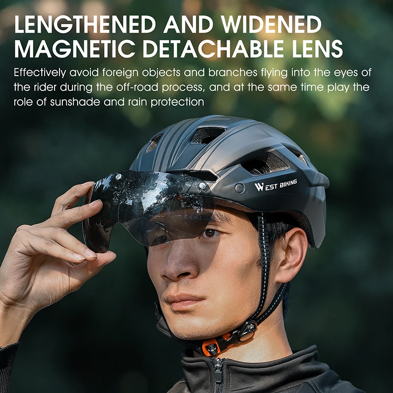 WEST BIKING Ultralight Bike Helmet With Taillight Goggle Men Women Integrated Cycling Safety Hat MTB Road Bike Motorcycle Helmet