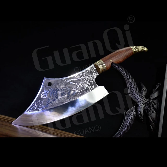 Huusk Cuchillo japonés, cuchillo de carnicero forjado a mano, cuchillo de  cocina japonés con vaina, cuchillo de carnicero para cortar carne, cuchillo