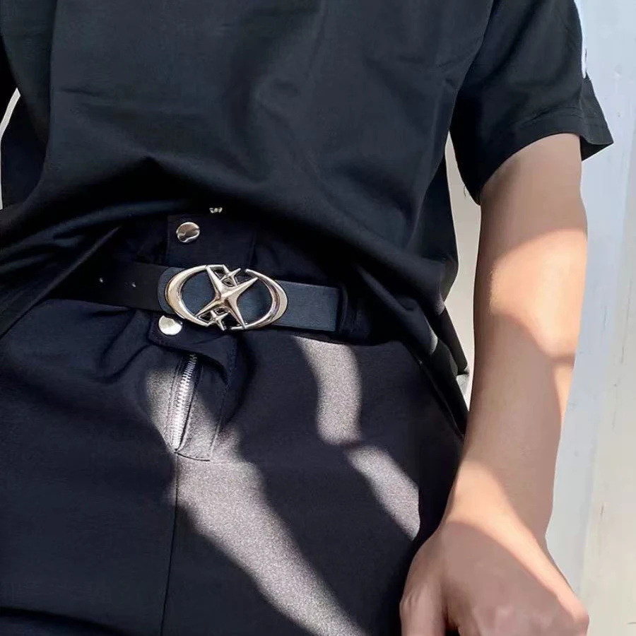 Vintage Men Women Punk Cross Star Buckle Belt Design Metal Gothic Y2k Belt Pu Leather Waistband Jeans Pants Decorative leather belt pu leather belt mens belt waist belt jeans belts