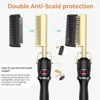 Double tension 450 ℉   Peigne lisseur électrique professionnel anti-brûlure pour barbe, peigne chauffant pour coiffage 5