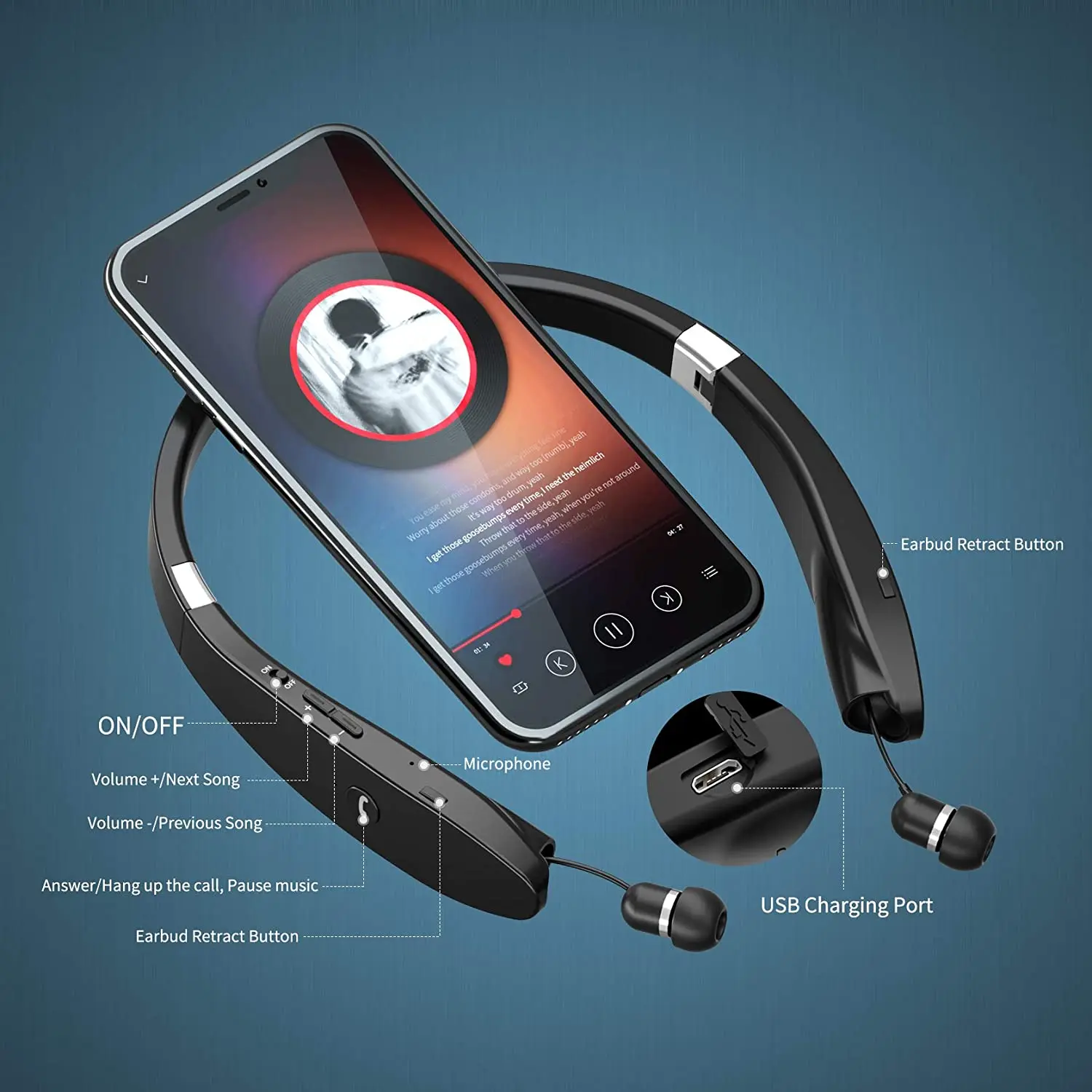 SX-991 Wireless Stereo Bluetooth Headset 5.0 Folding Universal Sports Music Noise Reduction Neckband With Microphone Wireless