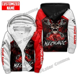 Personalized Name Mechanic Skull 3D Printed Fleece Zip-Up Hoodies Winter Unisex Casual Thick Warm Hooded zipper jacket JR03