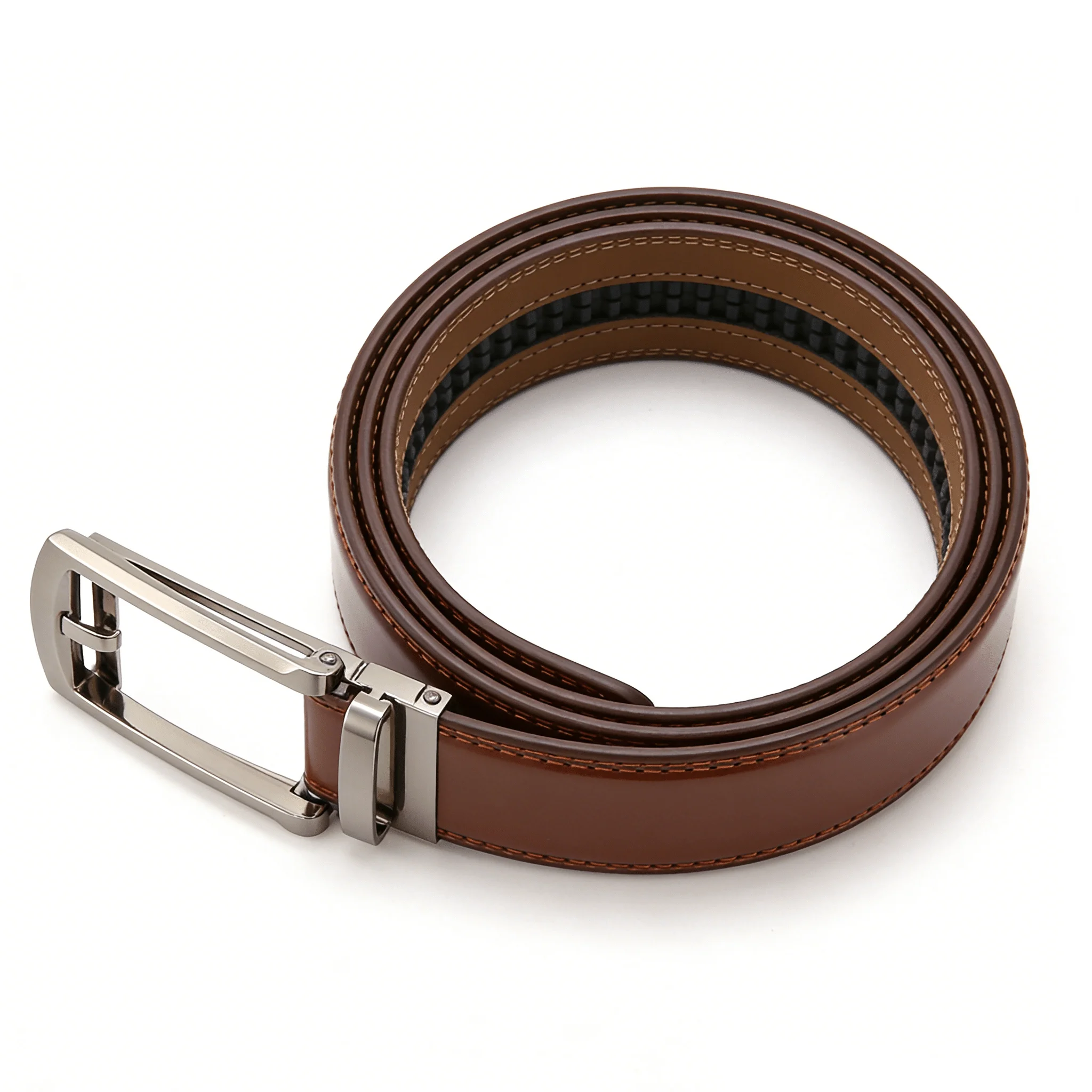 Luxuriöser Herren Echtledergürtel, Metall-Automatikschnalle, Designer Business Casual Hochwertiger Rindsledergürtel – Detail 6