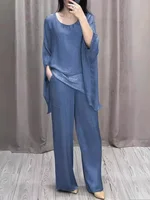 סט שני חתיכות למסיבות חדשות אביב קיץ חליפה אלגנטית לנשים בסגנון קז'ואל עם שרוולי עטלף ומכנסיים רחבים 3
