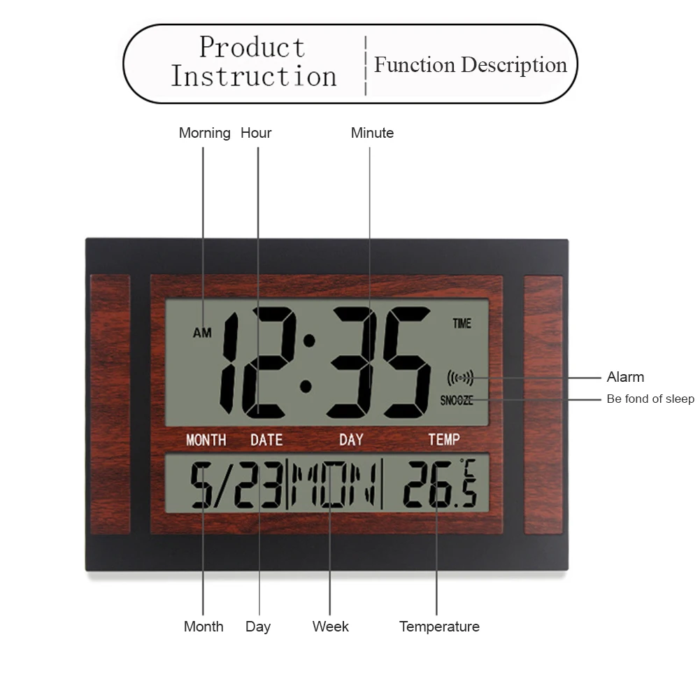 Alarm Clock 12/24 Hour Battery Operated Self-Setting Wall Desk Mount Calendar Digital Clock Bedroom Bedside digital wall clock wall clock
