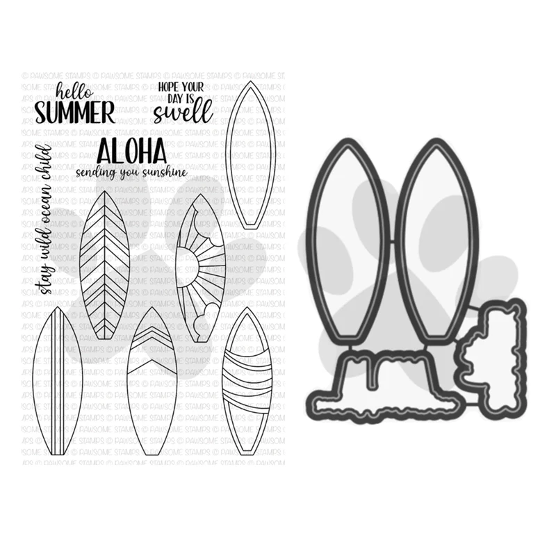 

New 2023 Summer Surfboards Clear Stamps Set Scrapbooking for Paper Making Metal Cutting Dies Frames Card Craft