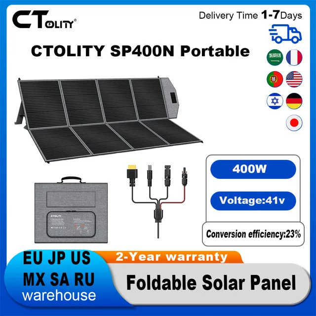 Panneau solaire CTOLITY SP400N 400W, charge USB Type C, portable, pliable, 41V, pour la pêche, le stockage d'énergie domestique, le camping-car, les voyages, le camping 1