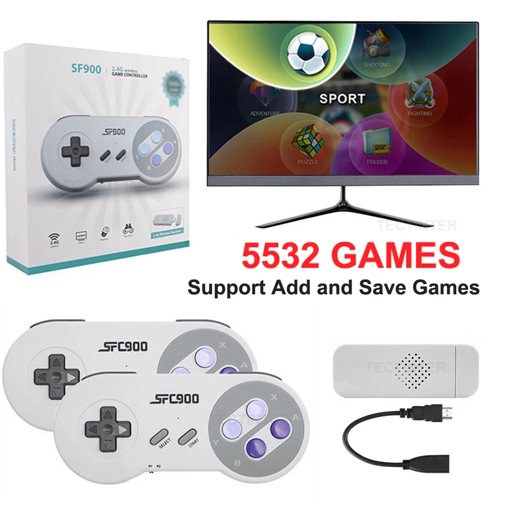 Super Nintendo SF900 Console de Videogame, TV Game Stick, Construído em  6100 + Jogos, Saída HD, Jogador Portátil com Gamepad Sem Fio - AliExpress