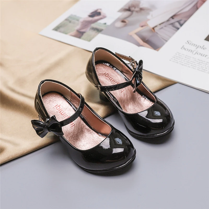 Girl's High Heel Leather Shoes for Spring Autumn School Performance Kids Fashion Causal Princess Dress
