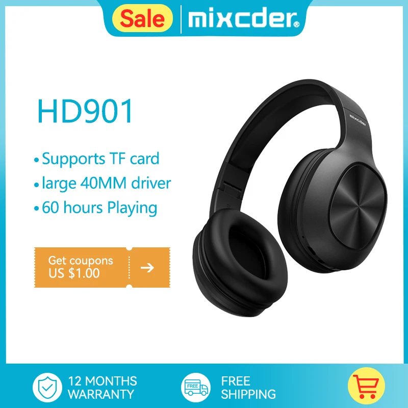 Mixcder HD901 Wireless Headphones Bluetooth 5.0 TF Card Free Control 40MM Drivers Headset with Microphone for Sports People|Bluetooth Earphones & Headphones| - AliExpress