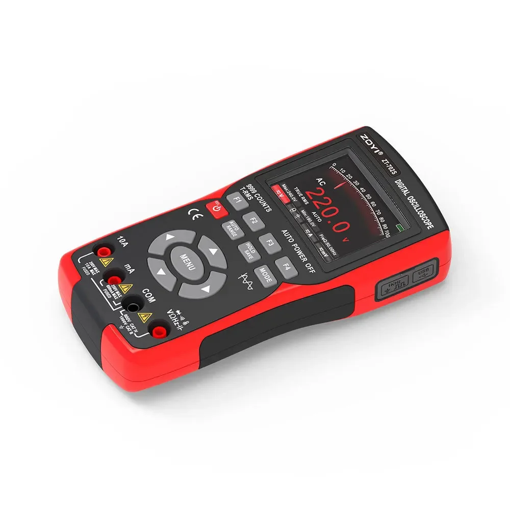 Zoyi Zt-702S Multimetro Per Oscilloscopio Automobilistico Digitale Portatile 2 In 1, Larghezza Di Banda 10Mhz A Canale Singolo, Lunghezza Di Registraz