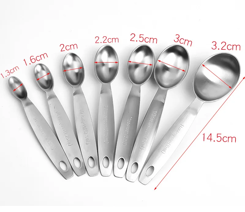 Heavy Duty Metal Measuring Spoons Oval Shape Stainless Steel Spoons 7pcs  set Spoons for Dry or Liquid Fits in Spice Jar