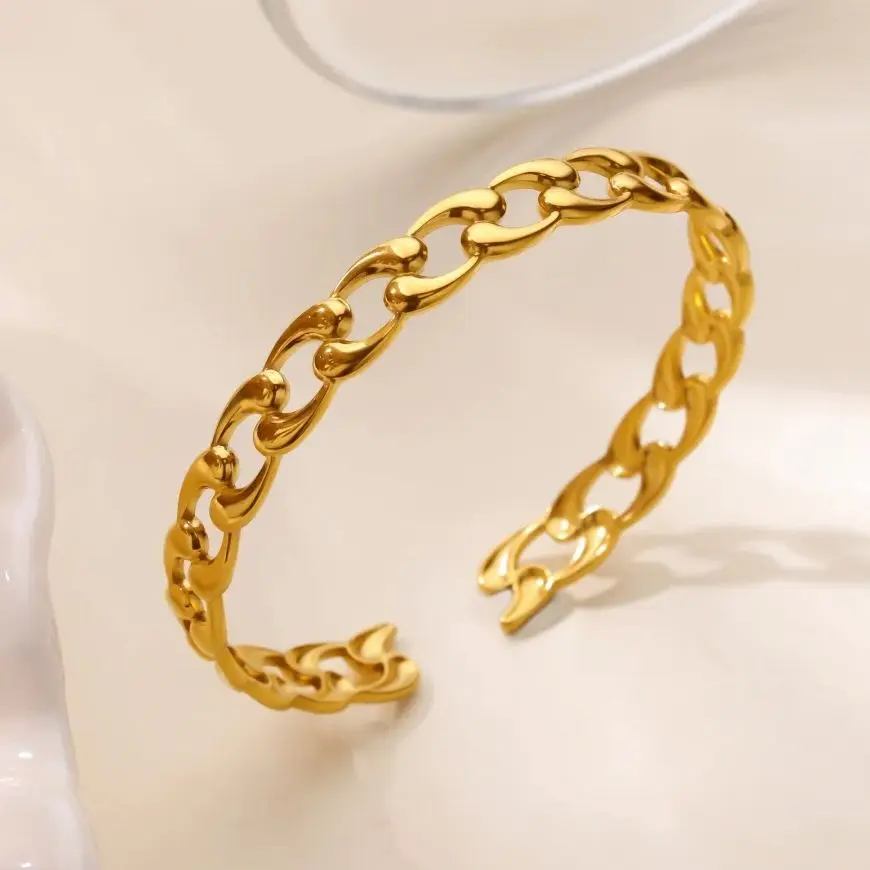 Stainless Steel Geometric Link Bangles For Women