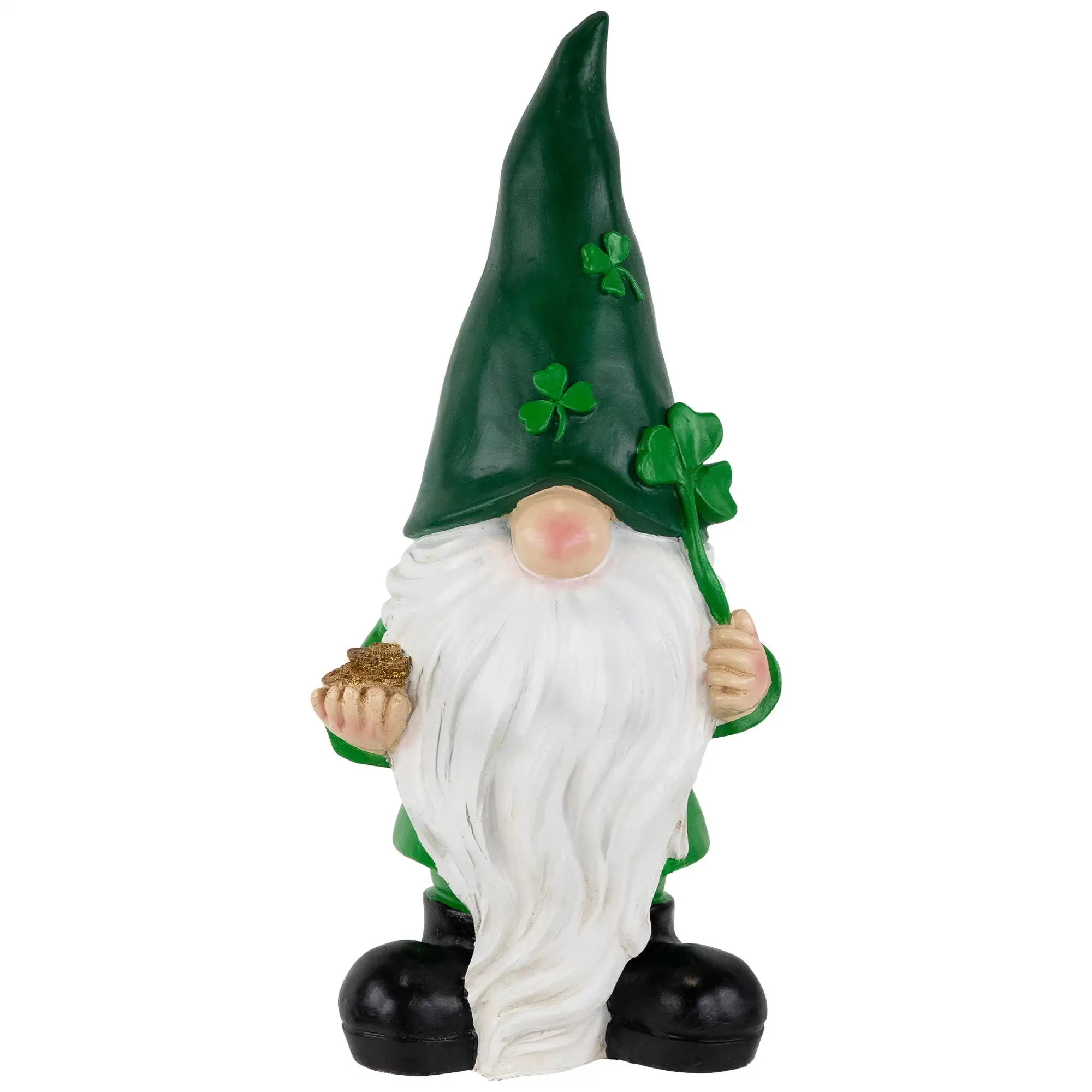 

St. Patrick's Day Shamrock Gnome Outdoor Garden Statue for Patio, Balcony, Yard Ornament - 16.25" - Green