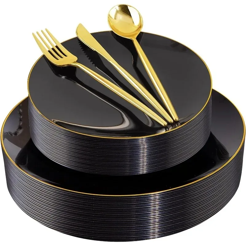 150Pcs Plastic Plates,Disposable Silverware for 30 Guests Include 30 Dinner Plates,30 Dessert Plates,90 Cutlery for Wedding