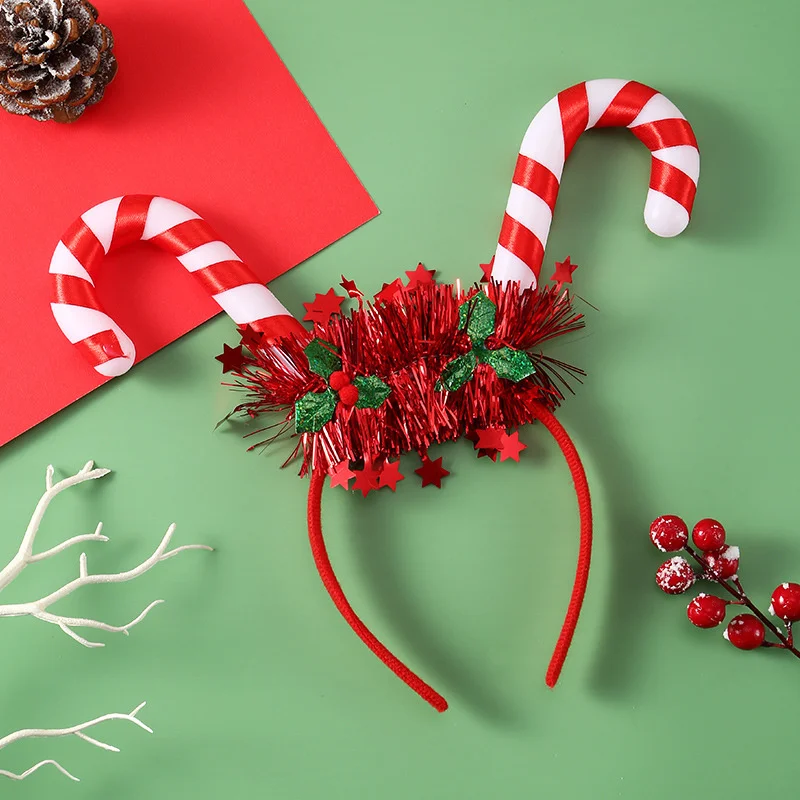 Christmas headbands, illuminated canes, Christmas tree hair accessories with lights, deer antlers, sparkling headpieces