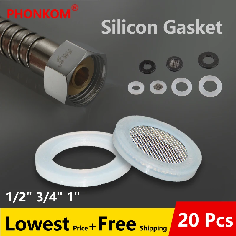 Silicon Flat Gasket with Filter 1/2" 3/4" 1" Rubber Washers Reusable