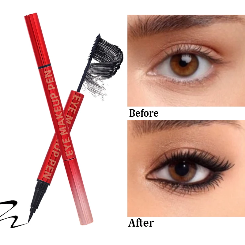 

2 In 1 Mascara Eyeliner Pen Set Long Lasting Curling Waterproof Sweatproof Non-smudge Double Head Eyeliner Mascara Eye Cosmetics