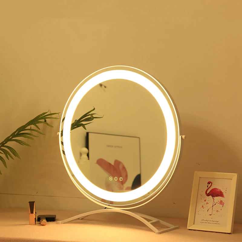 

Large Round Vanity Vaniti Mirror Bedroom Flexible Bohemian Decor with Led Light Usb Charging Espejo Maquillaje Dorm Decoracion