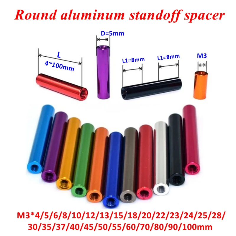 10pcs M3 Courlorful Aluminum Standoffs aluminum Spacer standoff Column Rods M3*6/8/10/12/15/18/20/22/25/28/30/35/37/40/45/50mm