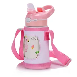 Children's Stainless Steel Insulated Water Bottle with Straw - 400ML - 400ML (Pink with bag)