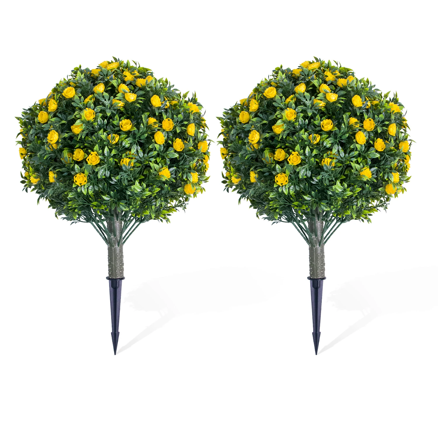 2park Artificial Topiary Ball Trees Weatherproof Faux Shrubs with Durable PE Leaves, Metal Ground Spikes for Home, Garden