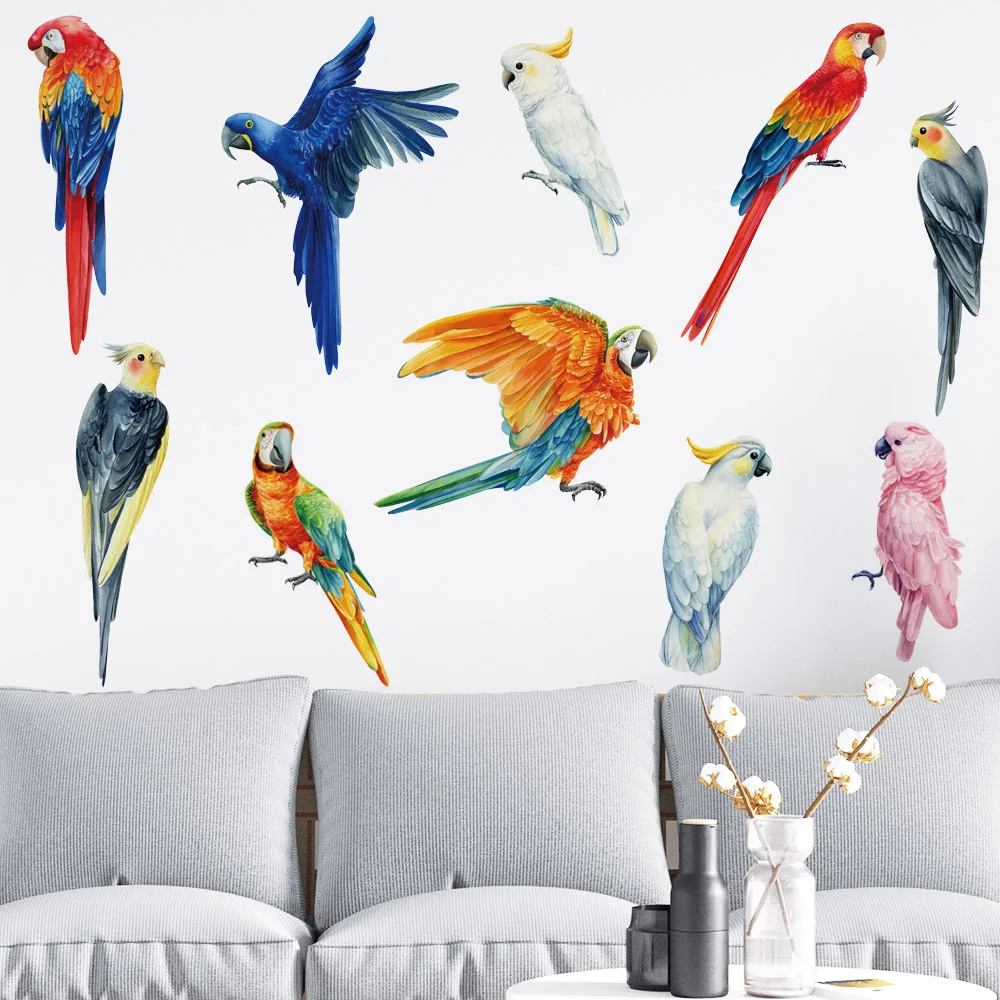 Hand-painted-style-Birds-Wall-Stickers-Parrot-Decal-for-Kids-Nursery ...