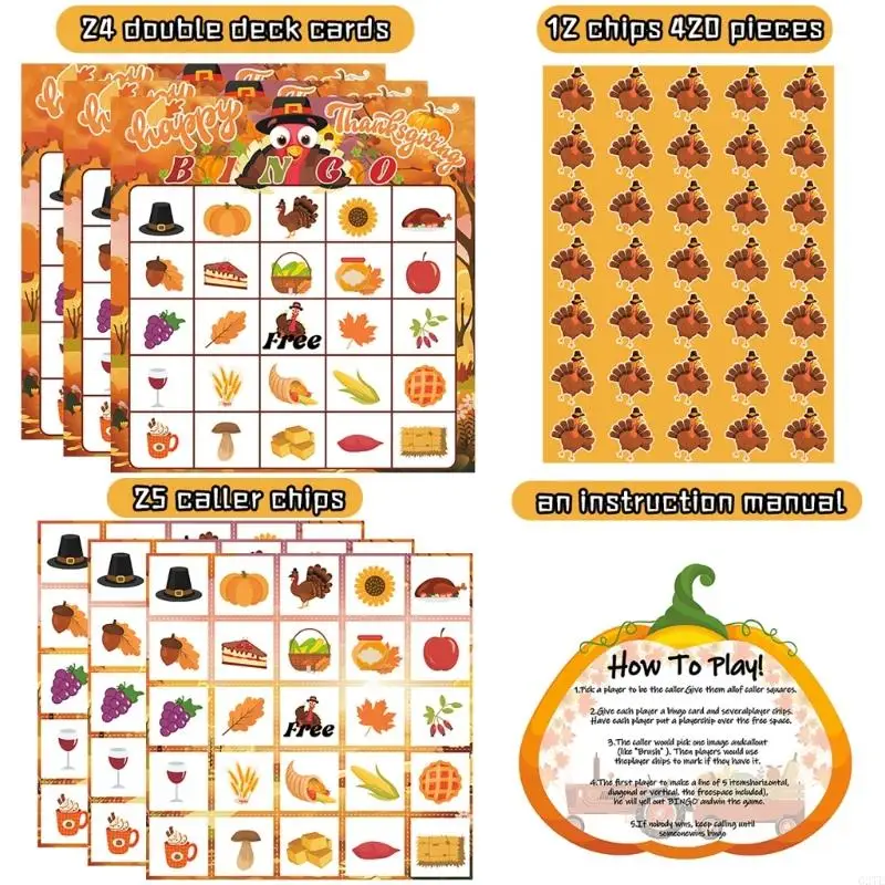 Thanksgiving Bingo Game Cards for Family Gathering Funny Classroom and Home Party Activity Board Game for Parents Kids