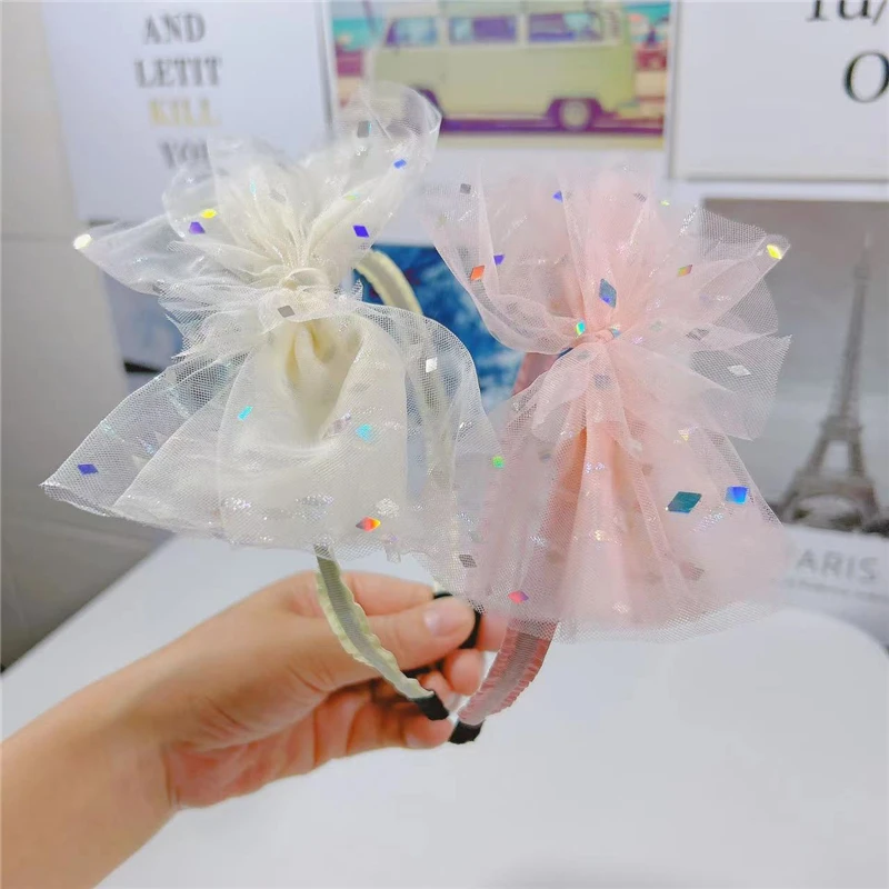 

8pcs/lot INS Fashion Cute Glitter Crystal Crown Bowknot Hairpins Big Gauze Mesh Bow Hairbands Princess Headwear Hair Accessories